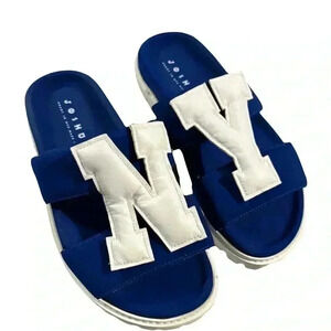 Joshua's Heart In New York City Slip On‎ Footbed Sandals Blue White Size EU